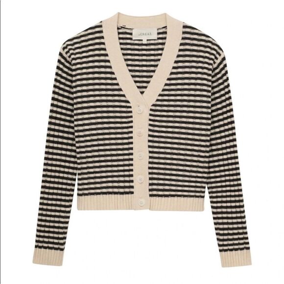 The GREAT. The Mini Striped Cardigan in Woodsmoke Stripe - Picture 10 of 10